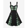 ROSE GAL Gothic Lace Up Plaid Half Zipper Fit and Flare Gothic Dress(Green_3)