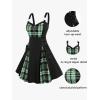 ROSE GAL Gothic Lace Up Plaid Half Zipper Fit and Flare Gothic Dress(Green_3)