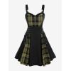 ROSE GAL Gothic Lace Up Plaid Half Zipper Fit and Flare Gothic Dress(Green_4)