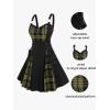 ROSE GAL Gothic Lace Up Plaid Half Zipper Fit and Flare Gothic Dress(Green_4)