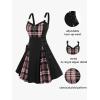 ROSE GAL Gothic Lace Up Plaid Half Zipper Fit and Flare Gothic Dress(Pink_1)