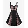 ROSE GAL Gothic Lace Up Plaid Half Zipper Fit and Flare Gothic Dress(Pink_1)
