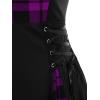 ROSE GAL Gothic Lace Up Plaid Half Zipper Fit and Flare Gothic Dress(Purple_1)