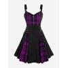 ROSE GAL Gothic Lace Up Plaid Half Zipper Fit and Flare Gothic Dress(Purple_1)