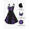 ROSE GAL Gothic Lace Up Plaid Half Zipper Fit and Flare Gothic Dress(Purple_3)