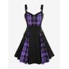 ROSE GAL Gothic Lace Up Plaid Half Zipper Fit and Flare Gothic Dress(Purple_3)