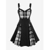 ROSE GAL Gothic Lace Up Plaid Half Zipper Fit and Flare Gothic Dress(White_1)