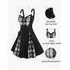 ROSE GAL Gothic Lace Up Plaid Half Zipper Fit and Flare Gothic Dress(White_1)