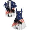 ROSE GAL Matchable Couple Hawaiian Coconut Tree Print Shirt or Plus Size Knee Length Fit and Flare Tank Dress(Men Blue)