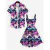 ROSE GAL Matchable Couple Hawaiian Coconut Tree Print Shirt or Plus Size Knee Length Fit and Flare Tank Dress(Men Pink)