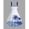 ROSE GAL Matchable Couple Hawaiian Coconut Tree Print Shirt or Plus Size Knee Length Fit and Flare Tank Dress(Men White)