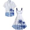 ROSE GAL Matchable Couple Hawaiian Coconut Tree Print Shirt or Plus Size Knee Length Fit and Flare Tank Dress(Men White)