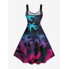 ROSE GAL Matchable Couple Hawaiian Coconut Tree Print Shirt or Plus Size Knee Length Fit and Flare Tank Dress(Women Black)