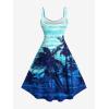 ROSE GAL Matchable Couple Hawaiian Coconut Tree Print Shirt or Plus Size Knee Length Fit and Flare Tank Dress(Women Deep Blue)