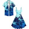 ROSE GAL Matchable Couple Hawaiian Coconut Tree Print Shirt or Plus Size Knee Length Fit and Flare Tank Dress(Women Deep Blue)