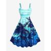 ROSE GAL Matchable Couple Hawaiian Coconut Tree Print Shirt or Plus Size Knee Length Fit and Flare Tank Dress(Women Deep Blue)