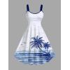 ROSE GAL Matchable Couple Hawaiian Coconut Tree Print Shirt or Plus Size Knee Length Fit and Flare Tank Dress(Women White)
