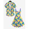 ROSE GAL Matchable Couple Hawaiian Coconut Tree Print Shirt or Plus Size Knee Length Fit and Flare Tank Dress(Women Yellow)