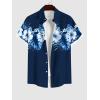 ROSE GAL Matchable Couples Hawaiian Men Shirt and Women Cold Shoulder Crisscorss Short Sleeves Midi Dress(Men/Blue)