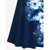 ROSE GAL Matchable Couples Hawaiian Men Shirt and Women Cold Shoulder Crisscorss Short Sleeves Midi Dress(Women/Blue)