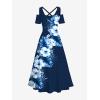 ROSE GAL Matchable Couples Hawaiian Men Shirt and Women Cold Shoulder Crisscorss Short Sleeves Midi Dress(Women/Blue)