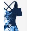 ROSE GAL Matchable Couples Hawaiian Men Shirt and Women Cold Shoulder Crisscorss Short Sleeves Midi Dress(Women/Blue)