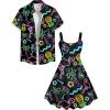 ROSE GAL Matchable Couples Hawaiian Men Shirt and Women Vintage Vintage Sleeveless Dress(Men/Black_2)