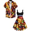 ROSE GAL Matchable Couples Hawaiian Men Shirt and Women Vintage Vintage Sleeveless Dress(Men/Black_9)