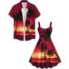 ROSE GAL Matchable Couples Hawaiian Men Shirt and Women Vintage Vintage Sleeveless Dress(Women/Red_1)