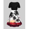 ROSE GAL Matchable Couples Tropical Coconut Tree Ombre Hawaiian Men Shirt and Women Vintage V-Neck Dress(Women/White)