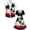 ROSE GAL Matchable Couples Tropical Coconut Tree Ombre Hawaiian Men Shirt and Women Vintage V-Neck Dress(Women/White)