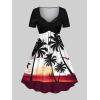 ROSE GAL Matchable Couples Tropical Coconut Tree Ombre Hawaiian Men Shirt and Women Vintage V-Neck Dress(Women/White)