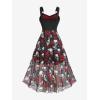 ROSE GAL Plus Size Gothic Dress for Women Halloween Costume Skull Print Goth Swing Witchy Costume Vampire Dresses(Red)