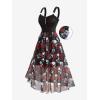 ROSE GAL Plus Size Gothic Dress for Women Halloween Costume Skull Print Goth Swing Witchy Costume Vampire Dresses(Red)