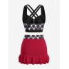 ROSE GAL Plus Size Gothic Skulls 2 Piece Swimsuits for Women Two Piece Tankini Set(Red_1)