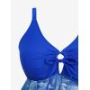 ROSE GAL Plus Size Leaf Print Swim Dress with Short for Women Mesh Tankini Swimsuits Flowy Two Piece Bathing Suits(Blue)