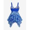 ROSE GAL Plus Size Leaf Print Swim Dress with Short for Women Mesh Tankini Swimsuits Flowy Two Piece Bathing Suits(Blue)