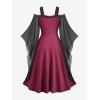 ROSE GAL Plus Size Medieval Vintage Costume Cold Shoulder Flare Sleeve Goth Dresses(Black)