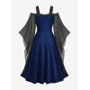 ROSE GAL Plus Size Medieval Vintage Costume Cold Shoulder Flare Sleeve Goth Dresses(Deep Blue)