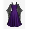 ROSE GAL Plus Size Medieval Vintage Costume Cold Shoulder Flare Sleeve Goth Dresses(Purple)