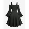 ROSE GAL Plus Size Renaissance Gothic Dress for Women Halloween Costume Cold Shoulder Bell Sleeve Medieval Dress(Black)