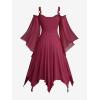 ROSE GAL Plus Size Renaissance Gothic Halloween Costume Cold Shoulder Lace-up Trumpet Sleeve Midi Dress for Women(Red)