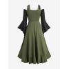ROSE GAL Plus Size Renaissance Halloween Costume Medieval Irish Bell Sleeve Fairy Medieval Corset Dress for Women(Green)