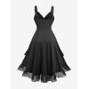 ROSE GAL Plus Size Romantic Goth Sleeveless Dress for Women Lace-up Layered Ruffle High Low Hem Maxi Flowy Tank Dress(Black)