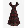 ROSE GAL Plus Size Womems Summer Flowy Milkmaid Dress Boho Square Neck Puffs Sleeves Dress(Black_1)