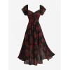 ROSE GAL Plus Size Womems Summer Flowy Milkmaid Dress Boho Square Neck Puffs Sleeves Dress(Black_1)