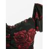 ROSE GAL Plus Size Womems Summer Flowy Milkmaid Dress Boho Square Neck Puffs Sleeves Dress(Black_1)