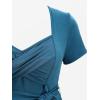 ROSE GAL Plus Size Women 1950s Vintage Retro Elegant Cocktail Wedding Guest Party Dress Ruched Crossover Solid Dress(Blue_1)