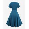 ROSE GAL Plus Size Women 1950s Vintage Retro Elegant Cocktail Wedding Guest Party Dress Ruched Crossover Solid Dress(Blue_1)