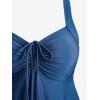 ROSE GAL Plus Size Women Bathing Suits 2 Piece Modest Swimsuit Laser Cut Out Cinched Ruched Flowy Tankini Swimwear(Blue)